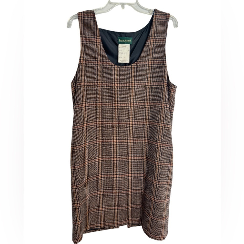 VTG Harve Benard Jumper Shift Dress Womens Sz 14 Plaid Wool Classic Academia 90s